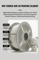 Filament ASA 1,75 mm 2,85 mm PLA ABS PETG ASA Filament d'imprimante 3D Fibre de verre ASA-GF10 1KG Haute fluidité OEM/ODM Couleurs personnalisées