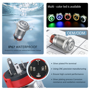 Interruttori a Pulsante LED in Acciaio Inox da 12mm 5A, Impermeabili, Micro Interruttori di Alimentazione per Auto Elettriche con Lampada - Product Image 4