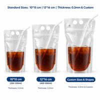 Pochettes souples transparentes personnalisées avec bec verseur, qualité alimentaire, pour jus, boissons, liquides, avec bouchon à vis, emballage en plastique