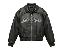 Blouson Bomber Homme Ample en Similicuir Imprimé Cursive Vintage Personnalisé Kornit DTG, Style Streetwear