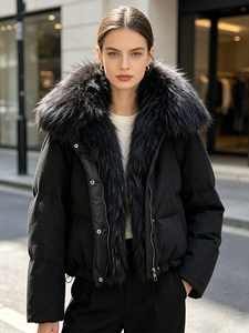 Janveny 2026 Nouvelle Veste d'Hiver en <span class=keywords><strong>Duvet</strong></span> avec Col en Fourrure Véritable pour Femmes, 90% <span class=keywords><strong>Duvet</strong></span> de Canard Blanc, Mélange de Laine, avec Gants, Parka Chaude en Fourrure - Product Image 3