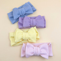 Bando wafel rajut bayi katun putih polos kustom ikat kepala pita besar anak perempuan aksesori rambut pita bayi