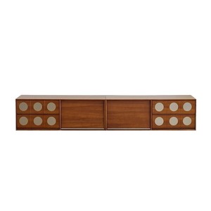 Mueble de TV retro de madera maciza, mueble bajo de almacenamiento para sala de estar con cajones circulares y expositor para tocadiscos - Product Image 5