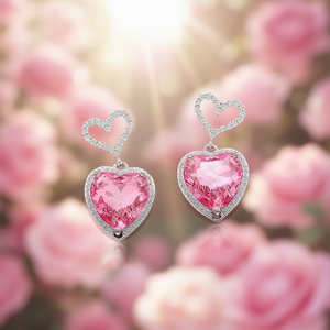 Orecchini pendenti a forma di cuore in cristallo, argento 925, con strass incastonati, regalo romantico per donna, tono oro bianco - Product Image 2