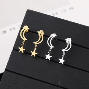 Pendientes de Botón con Diseño Coreano Moderno, Chapados en Oro Rosa, de Acero Inoxidable, con Forma de Luna y Estrella, para Bodas, Fiestas y Compromisos - Product Image 1