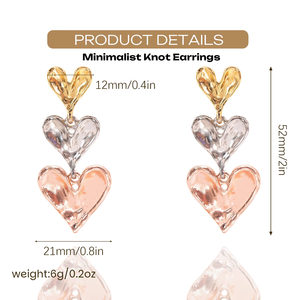 Boucles d'oreilles pendantes YTJX en forme de triple cœur texturé et cascade, bijoux de déclaration pour femme, idéales pour les fêtes et le quotidien - Product Image 2