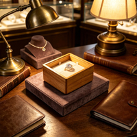 Boîte à bijoux en bois haute brillance avec doublure en PU, logo personnalisé, couvercle à charnière pour le rangement des bagues de fiançailles et de mariage, et emballage cadeau pour demande en mariage