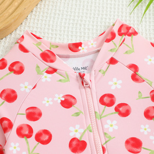 Ensemble <span class=keywords><strong>de</strong></span> maillots <span class=keywords><strong>de</strong></span> <span class=keywords><strong>bain</strong></span> une pièce en nylon pour enfants avec imprimé floral et dessin animé, fermeture éclair, manches longues, bordure en dentelle - Design mignon - Product Image 4