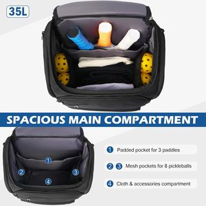Sac à dos de pickleball 50-70L grande capacité avec compartiment à chaussures, sac de raquette unisexe pour équipement sportif - Product Image 3
