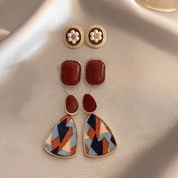 Boucles d'oreilles clous géométriques rétro en résine ambrée pour femmes, plaquées or, en acier inoxydable anti-allergique, accessoires de mode, cadeau