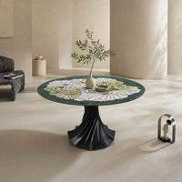 Table basse en marbre vert moderne Centurymosaic, table basse ronde en pierre naturelle, mobilier d'hôtel contemporain