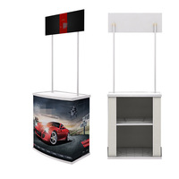 Comptoir promotionnel pop-up robuste et personnalisable pour expositions, salons professionnels et publicité commerciale, avec bannière supérieure