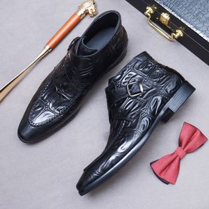 Chaussures pour hommes en cuir véritable de vachette personnalisables, bottes en cuir à boucle mi-hautes pour hommes - Product Image 3