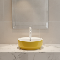 Lavabo de salle de bain en céramique de couleur jaune mat, forme ronde, comptoir, articles sanitaires de luxe, lavabo artistique