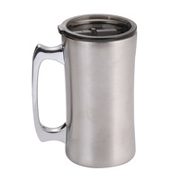 Mug isotherme en acier inoxydable 18/8 de 420 ml et 560 ml, écologique, avec poignée et paille, pour bière, café, ou comme gobelet de voiture, personnalisable