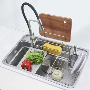 Harga grosir kabinet dapur logam baja tahan karat mangkuk tunggal cuci tangan atau wastafel ganda dengan aksesoris dan keran