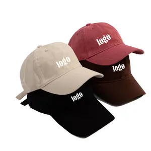 Twill katun tidak terstruktur sesuai pesanan sampel gratis topi topi ayah 6 Panel Logo kualitas tinggi berpori