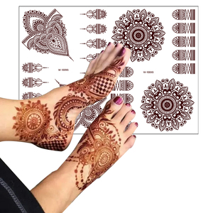 Autocollant de <span class=keywords><strong>tatouage</strong></span> temporaire imperméable à l'eau, motif floral de rose au henné, pétales et <span class=keywords><strong>feuilles</strong></span>, pour femmes et jeunes filles stylées - Product Image 1