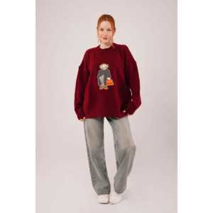 Pull en maille bordeaux pour femme, décontracté, anti-boulochage, 14 Gg, 320 grammes, couleur bordure - Product Image 5