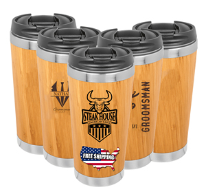 Gobelet de voyage en bambou 16oz, tasse à café isotherme en acier inoxydable, personnalisable avec nom et logo, tasse en bambou pour garçons d'honneur - Product Image 1
