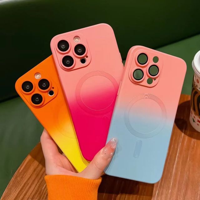 Gradient Two-color Wireless Magnetic Lens Film Protective Liquid Silicone Phone case for iPhone 18 17 16 15 14 13 12 Pro Max