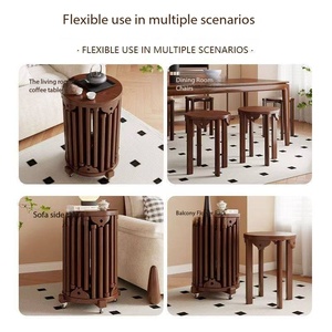 Ensemble de tabourets empilables en <span class=keywords><strong>bois</strong></span> massif, 6 pièces, avec étagère de rangement à roulettes, table d'appoint pour <span class=keywords><strong>salon</strong></span>, salle à manger, petit espace - Product Image 5
