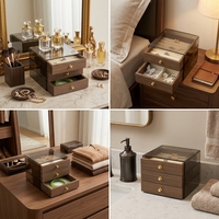 Organisateur de bijoux de luxe multicouche avec finition grain de bois, boutons dorés et boîte de rangement transparente pour cadeaux en gros