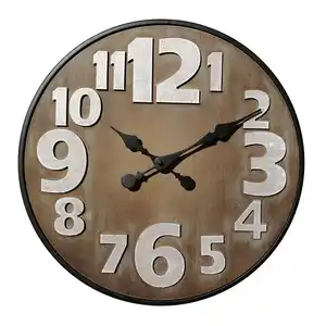 Rustic wall decoration wooden and metal old vintage style themes wall hanging clock suppliers