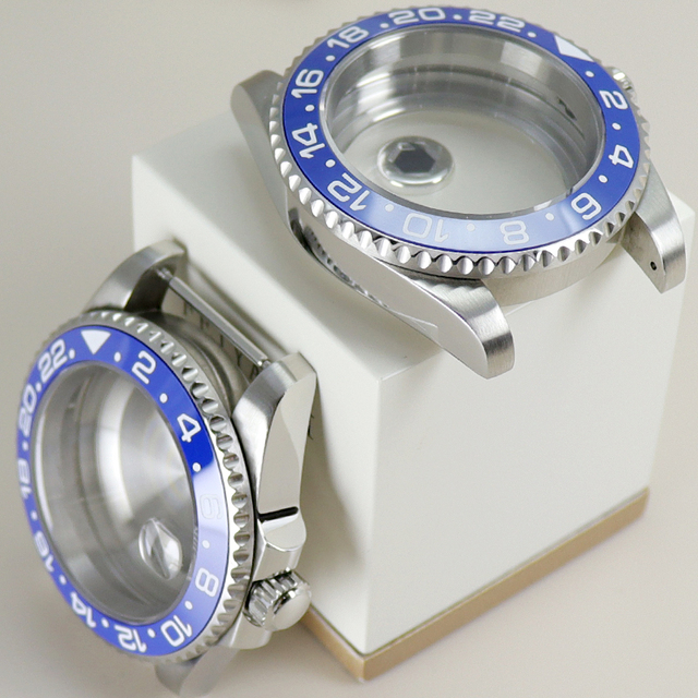 40MM Blue GMT Bezel Diver 316L Steel Watch Case Sapphire Glass for NH35 NH34 NH36 NH38 Miyota8215 ETA2824 Movement Watch Parts