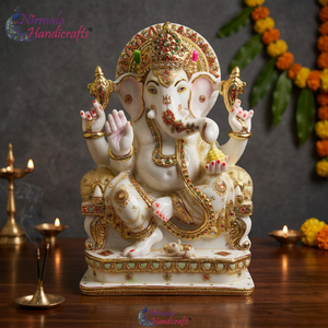 Estatua de Ganesha de Resina de Lujo |   Nirmala Handicrafts - Ídolo del Dios Ganesha Hecho a Mano, Religioso, Tradicional, Decorativo, para Mesa del Hogar, Regalo - Product Image 2