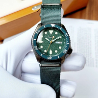 Montre-bracelet automatique vintage pour homme, lunette verte, bracelet en nylon, aiguilles lumineuses, montre de sport décontractée