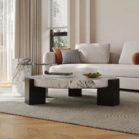 Zayshine italien minimaliste blanc fibre de bois Base Table basse granit comptoir cercle salon meubles ensemble théière