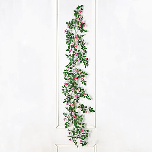 Guirnaldas de flores rosas GM de 6 pies, rosas salvajes de seda Artificial, hojas de vid, flores colgantes para mesa de graduación de Navidad - Product Image 4