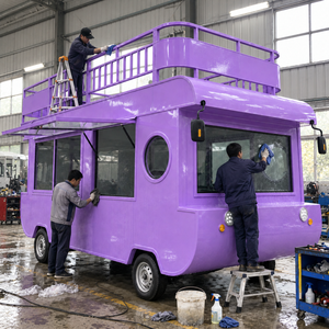 Carro de comida tipo cápsula morado, con techo, utilizado para la venta de helados, café, té con leche y hot dogs al aire libre. - Product Image 2