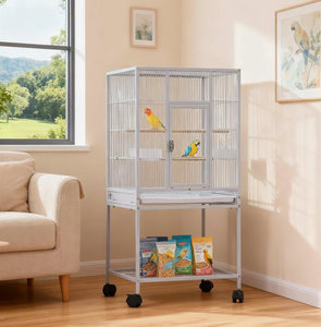 Kandang Burung Besi Tempa Besar dengan Stand Beroda, Kandang Burung Beo Logam Mobile dengan Roda, Kandang Besar untuk Burung Parkit, Cockatiel, dan <span class=keywords><strong>Budgie</strong></span> - Product Image 3