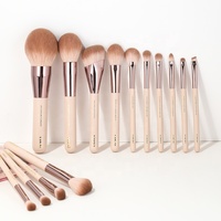 YDINI Échantillon Gratuit Faible MOQ 14 pièces Ensemble de Pinceaux de Maquillage Personnalisés Beige avec Ferrule Or Rose