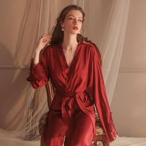 Pijama de satén elegante para mujer de alta calidad para otoño e invierno, bata larga Sexy con cordones, ropa de dormir informal cómoda para el hogar - Product Image 1