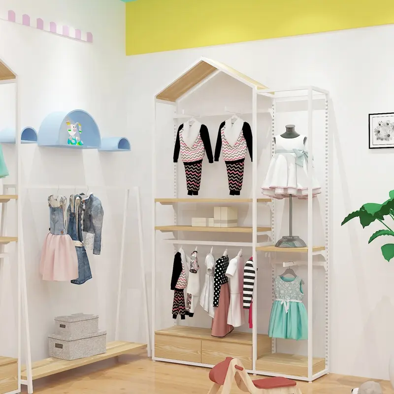 बच्चों की दुकान इंटीरियर डिजाइन बच्चों के कपड़े की दुकान प्रदर्शन फर्नीचर कपड़े की दुकान प्रदर्शन रैक कपड़े प्रदर्शन रैक शेल्फ