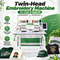 Machine à broder numérique automatique à bas prix, 12/15 aiguilles, 2 têtes, informatisée, pour broderie plate sur casquettes et t-shirts