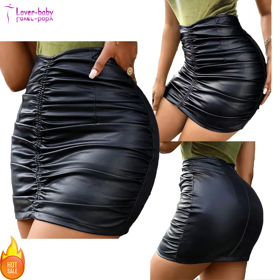 Trendy Women Clothes Pu Leather Skirt Sexy Black Split Mini Skirts Women High Waist Skirt Ladies Casual Office Summer New