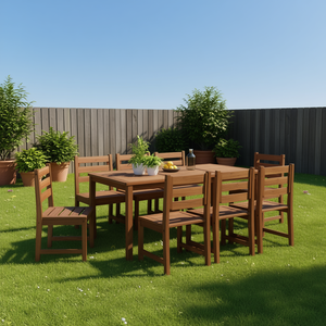 Ensemble de salle à manger de jardin en bois massif de teck, 9 pièces, meubles d'extérieur, style rustique, marron - Product Image 2