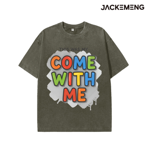 Camiseta Oversize de Algodón Lavado con Estampado 'Come With Me', Estilo Retro Urbano, para Uso Diario Informal, Venta al por Mayor desde Almacén en EE. UU. - Product Image 6