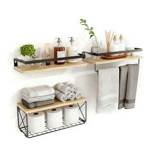Estantes <span class=keywords><strong>de</strong></span> baño con cesta <span class=keywords><strong>de</strong></span> almacenamiento <span class=keywords><strong>de</strong></span> alambre, estante flotante moderno, estante <span class=keywords><strong>de</strong></span> <span class=keywords><strong>madera</strong></span> <span class=keywords><strong>para</strong></span> pared - Product Image 1