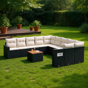 Black Garden <b>Sofa</b> Set With Cushions UV Resistant PE <b>Rattan</b> Outdoor Furniture Contemporary Design Waterproof - Product Image 2