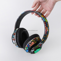 Headphone Lipat Nirkabel Graffiti LED Menyala Murah Over Ear Headset Stereo Suara Musik Gaming Earphone Anak Remaja Dewasa