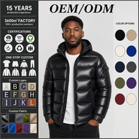 Blouson d'hiver matelassé à capuche pour homme, aspect laqué brillant, rembourrage en duvet, matelassage horizontal, poches zippées, OEM sur le devant