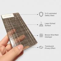 Paravent de Sécurité en Verre Laminé 5+5 avec Maille Métallique Bronze, Surface Gravée au Laser, Translucide, pour Séparation d'Espaces
