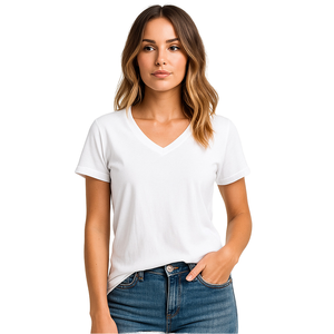 Camisetas informales transpirables con cuello en V y manga corta para mujer, camisetas básicas con dobladillo curvo - Product Image 3