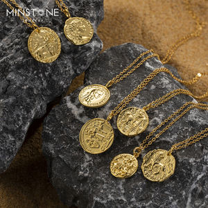 Minstone Custom Vintage Hip Hop Jewelry ottone placcato oro rotondo antico modello di divinità romane collana commemorativa per donna uomo - Product Image 6