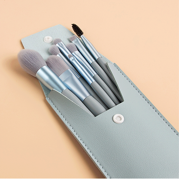 hot sale 8pcs foam natural custom private label red pink blue mini travel angle packaging mini travel portable makeup brush
